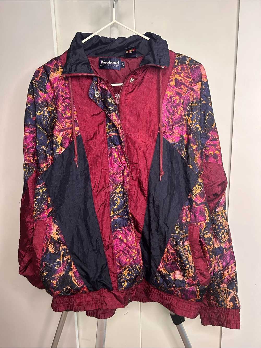 Weekend Edition Women's Burgundy & Navy Patterned Bomber Jacket